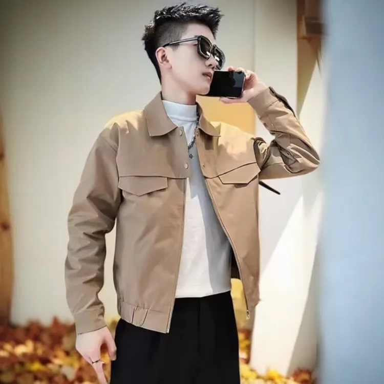 男士工装外套韩版潮流休闲百搭上衣2024春秋新款痞帅修身纯色夹克