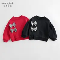 马克珍妮新年红蝴蝶结加绒卫衣秋冬装套头上衣新款女童232085