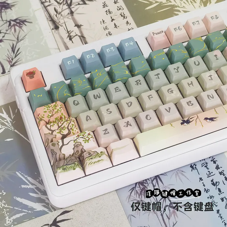泽琤工作室【燕子经年梦】国风主题小全套绿色渐变键帽原厂高度pbt