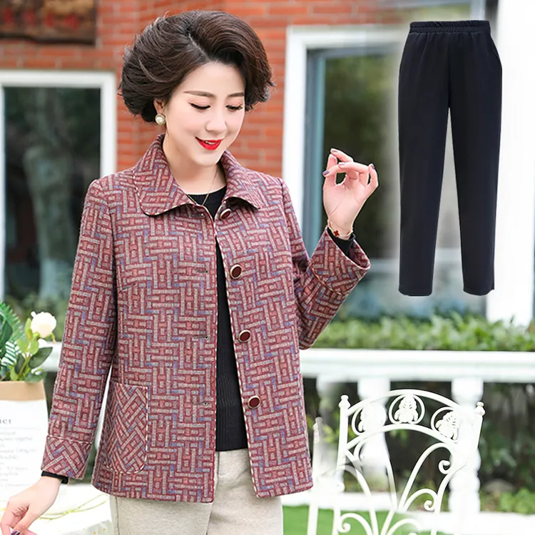 华太太妈妈装春秋短外套2025中年大码中老年婆婆短款女装外套2173