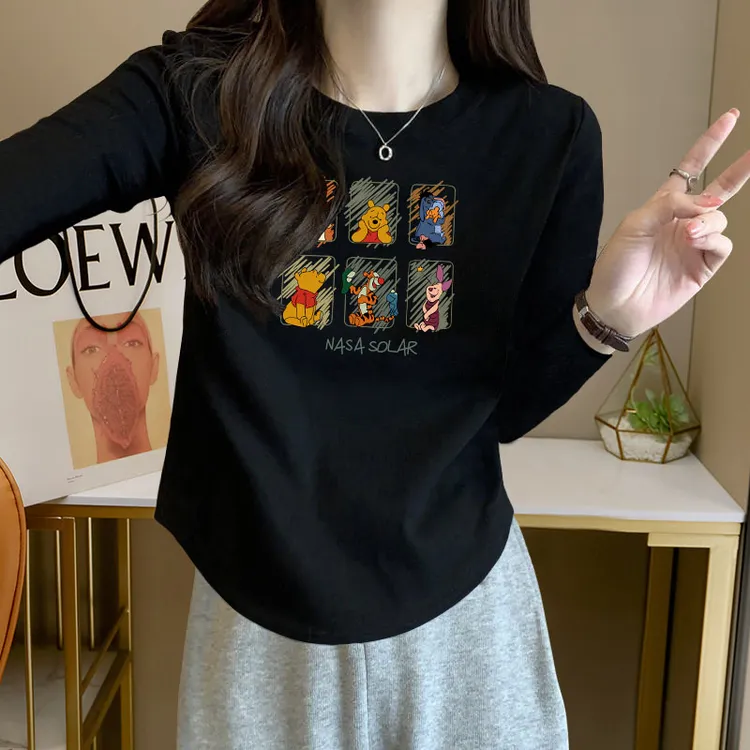 大码胖mm长袖T恤女修身百搭ins潮牌设计感小众时尚减龄打底衫内搭