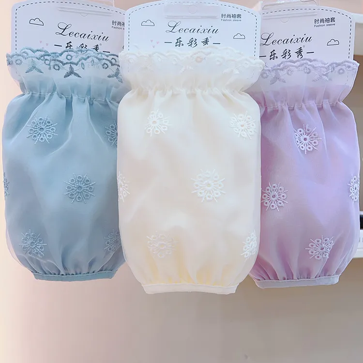 短款蕾丝袖套双层绣花网纱套袖女士秋冬季防污袖头手袖羽绒服护袖