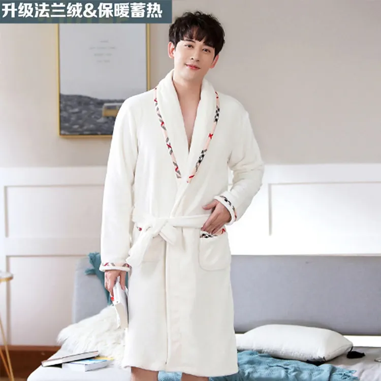睡袍男款青少年秋冬季珊瑚绒时尚加厚加绒浴巾可穿浴袍高中生四季