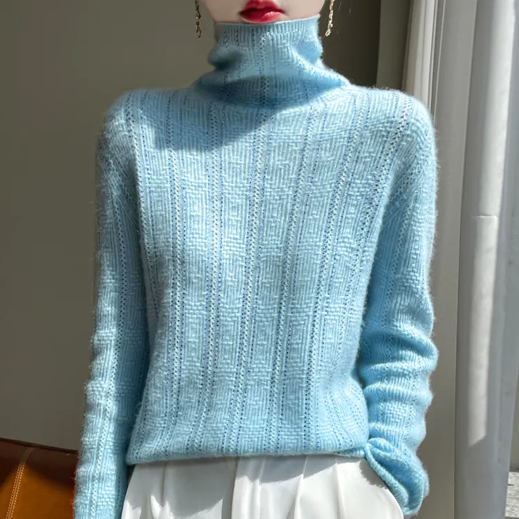 （而立▲堆堆领）高级！一线成衣堆堆领烫钻镂空纯羊毛衫时尚款24新