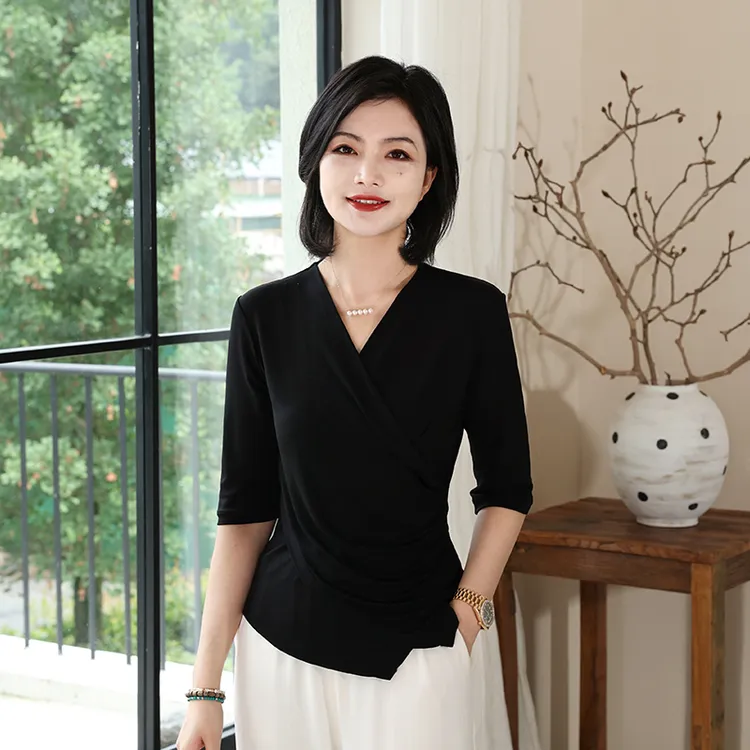 枫竺高端女装阿楠anan 优雅气场 100针织桑蚕丝收腰别致小衫夏季