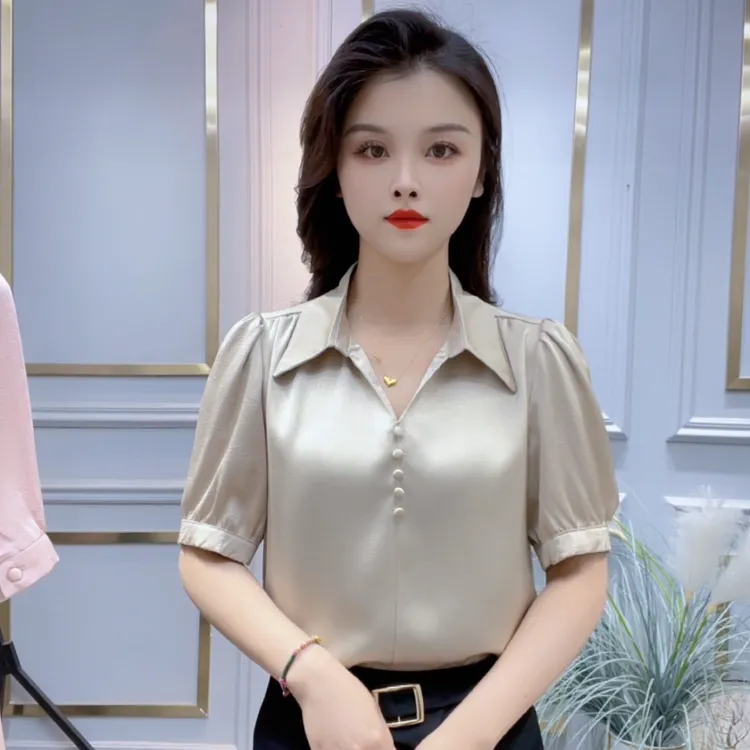 短袖衬衫女2024夏季新款宽松洋气上衣百搭时尚设计感小众显瘦衬衣