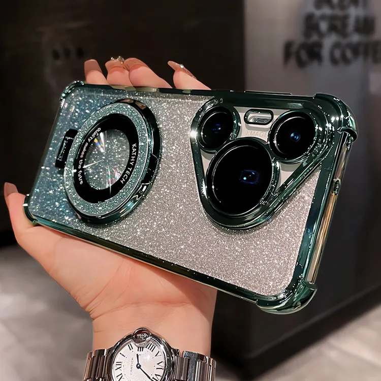 适用于华为Pura80手机壳70pro带镜头膜60透明闪粉支架软四角气囊