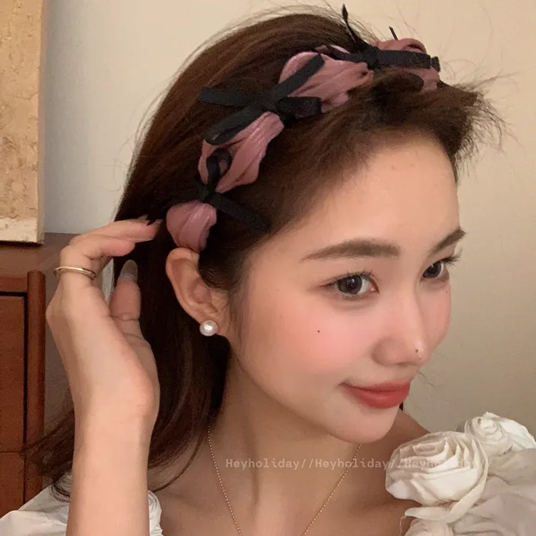 新款蝴蝶结发箍网纱气质网红复古法式超仙黑色甜美优雅仙气发饰风