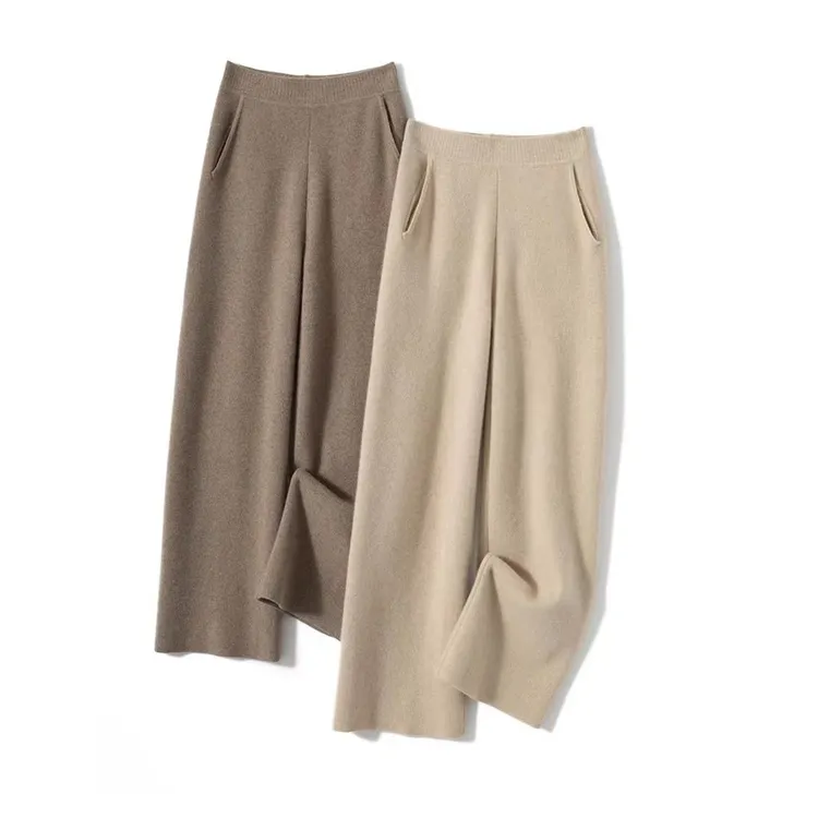 冬季高端加厚纯山羊绒带口袋中腰阔腿裤时尚百搭暖诺轻滑保暖养肤