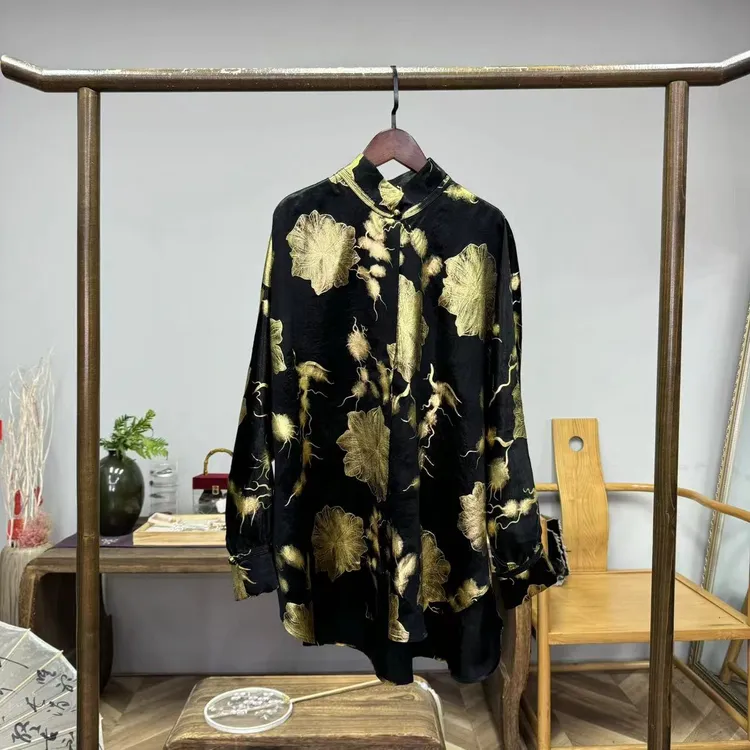 杀手锏！重磅醋酸闪金国风新中式大衬衣（细闪会掉）！GZ3577