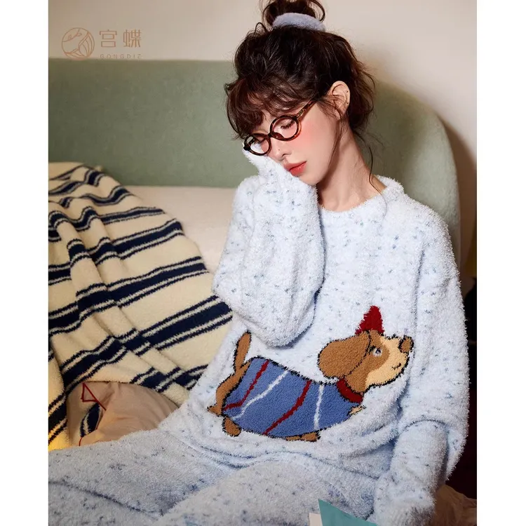 宫蝶【礼袋装】腊肠狗睡衣女秋冬半边绒防静电外穿卡通小狗家居服商品图