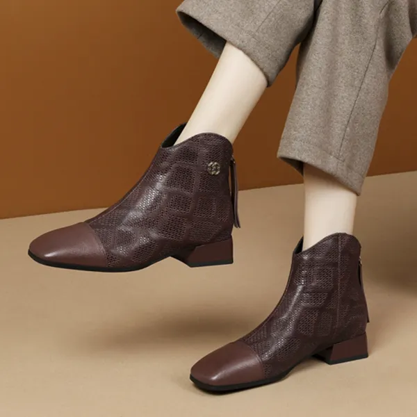 秋冬季新款真皮女靴复古短靴女百搭低跟加绒短筒靴大码及踝靴单靴