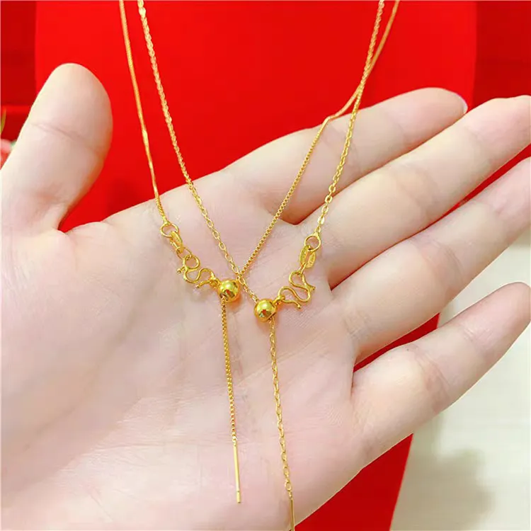 铜合金项链 经典时尚气质盒子穿珠项链锁骨链O字穿珠链针式万能链