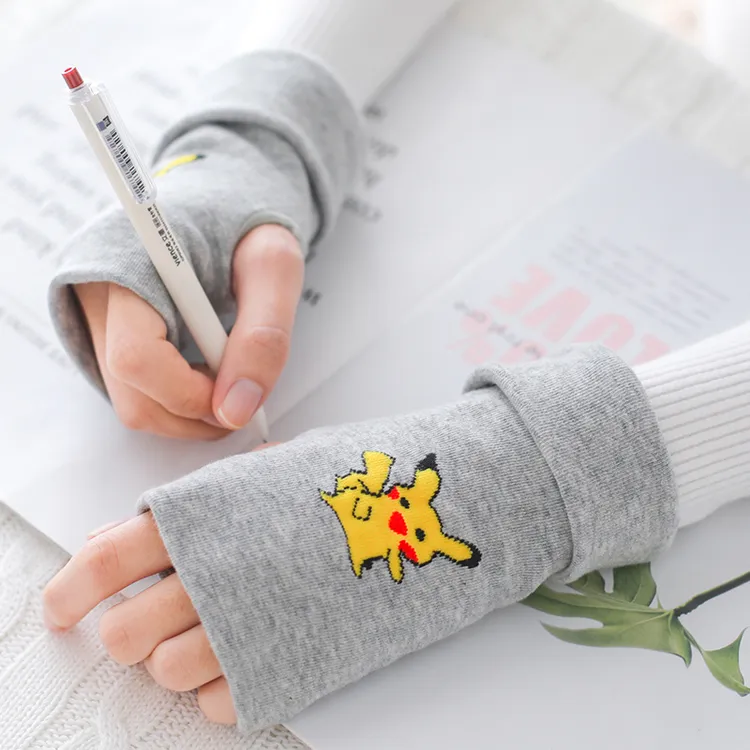 学生专用写字半指手套女冬季儿童保暖无指露指韩版卡通针织秋冬季