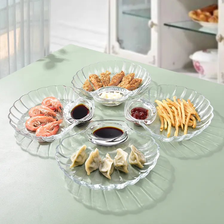【2只装】玻璃饺子盘子带醋碟分格餐盘贝壳水饺专用盘创意水果盘