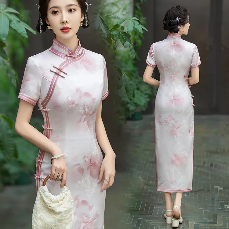 高档喜妈妈装送考中国风旗袍气质长款显瘦走秀礼服夏季日常连衣裙