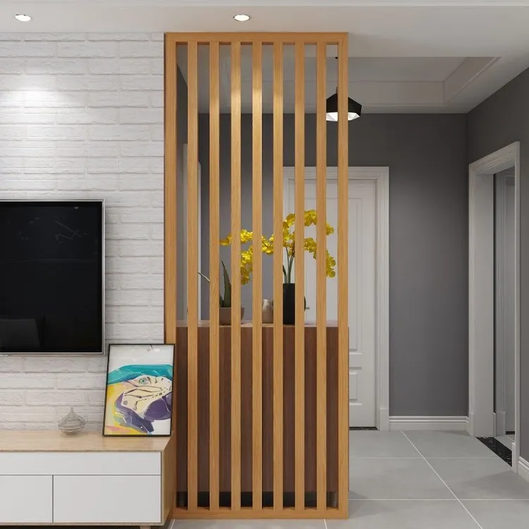 实木屏风原木隔断新中式座屏木条框入户玄关格栅客厅现代装饰艺术