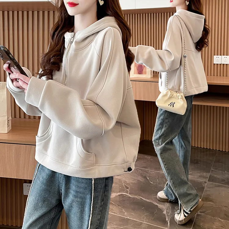 大码女装设计感连帽薄款卫衣女春秋新款韩版宽松百搭小个子上衣潮