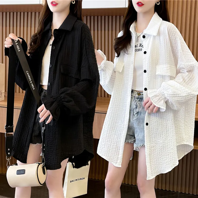 POLO春秋薄款防晒衣女衬衫大码胖mm宽松韩版ins慵懒风200斤外套潮