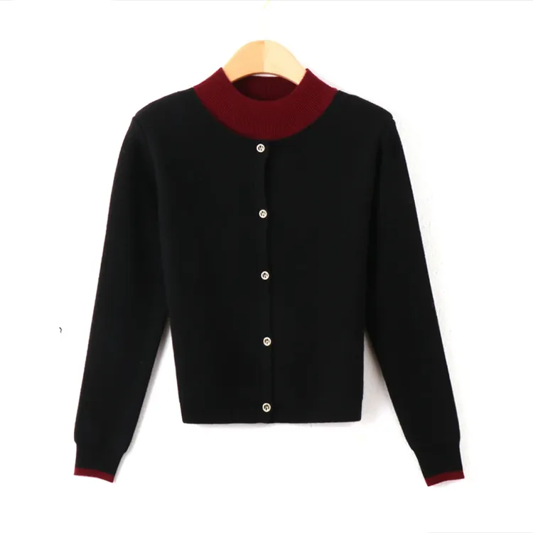 假两件上衣女士时尚洋气长袖毛衣打底春装新款半高领针织开衫