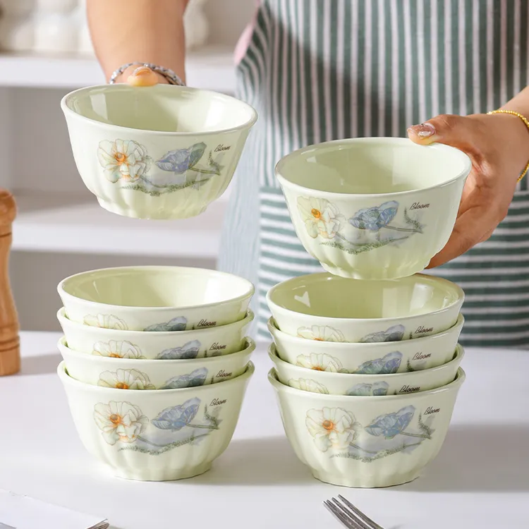 句途10个爱莲说雅枫绿4.6英寸米饭碗吃面碗可微波陶瓷餐具