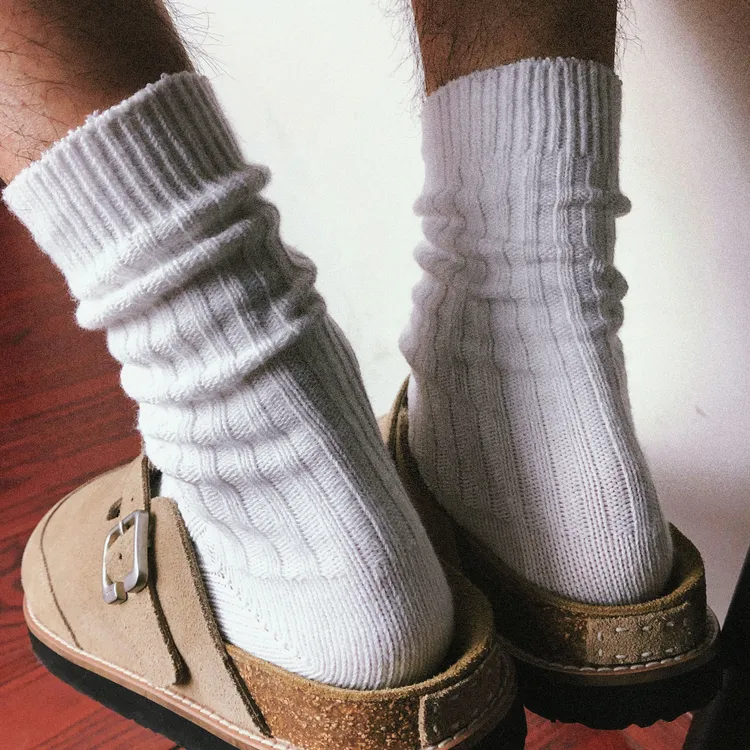TREETALLIFE纯色白色袜子堆堆袜男款女款长筒中筒潮流推荐粗针袜商品图