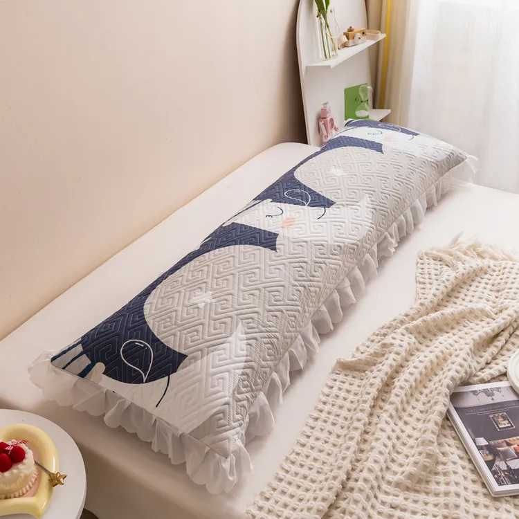 夹棉花边双人长枕套枕头套加长1.2米/1.5m/1.8米大号长款枕芯套子