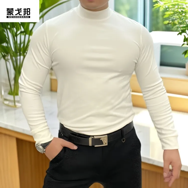 （现货）半高领双面气质时尚显瘦德绒加厚秋冬内搭男百搭打底衫