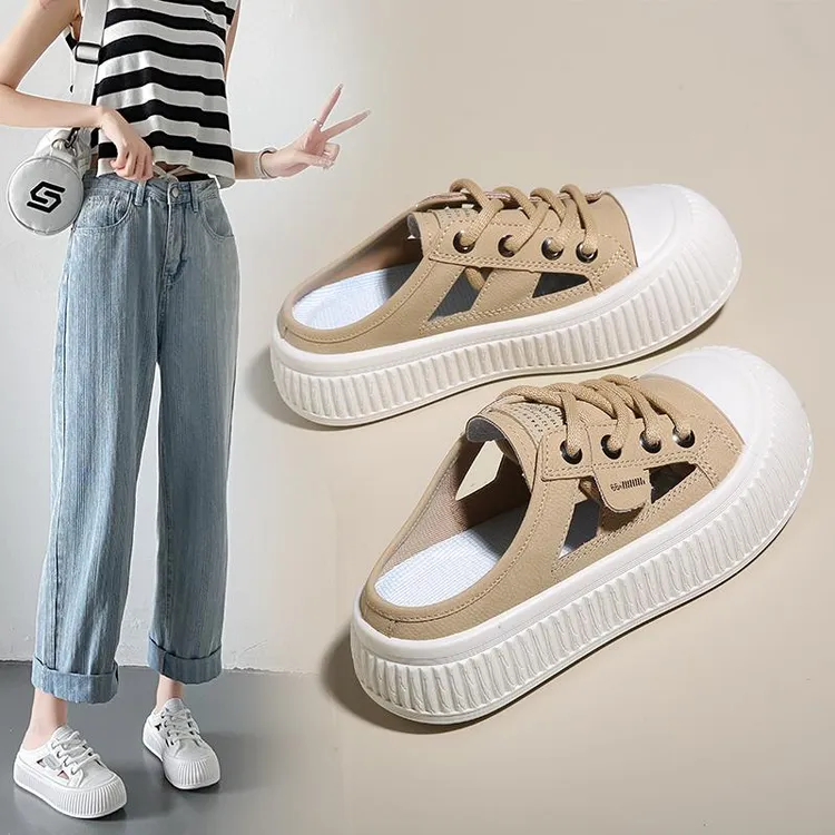 女鞋包头半拖鞋2024新款无后跟孕妇鞋夏季休闲凉鞋懒人鞋厚底板鞋