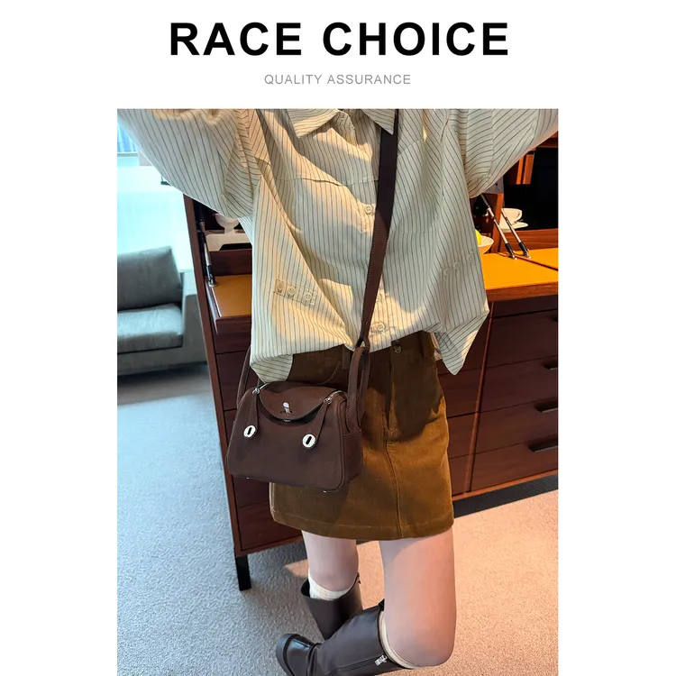 racechoice 医生包 秋冬高级感复古咖啡色麂皮包迷你斜挎包琳迪包