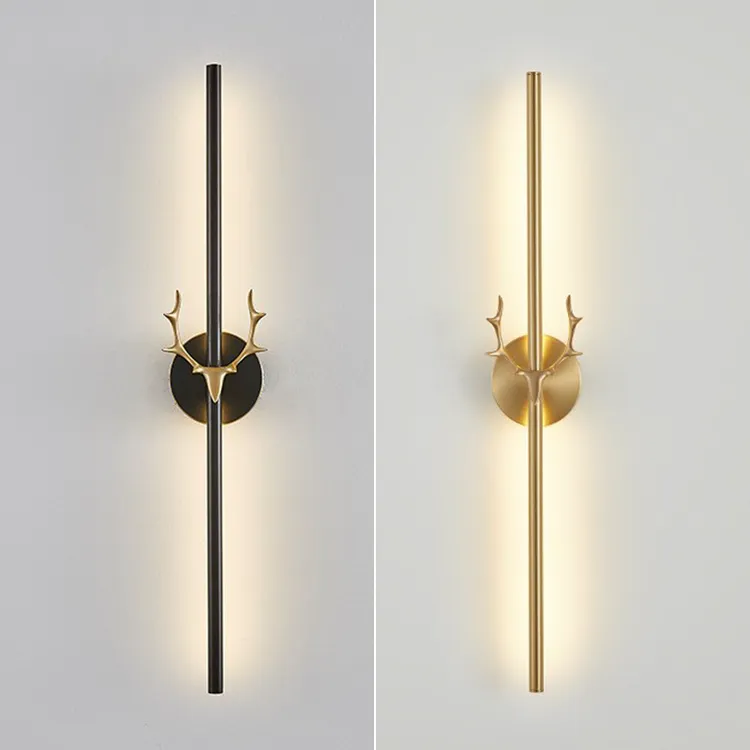 云设计条灯卧室床头灯轻奢鹿角全铜灯北欧客厅电视背景墙长条壁灯