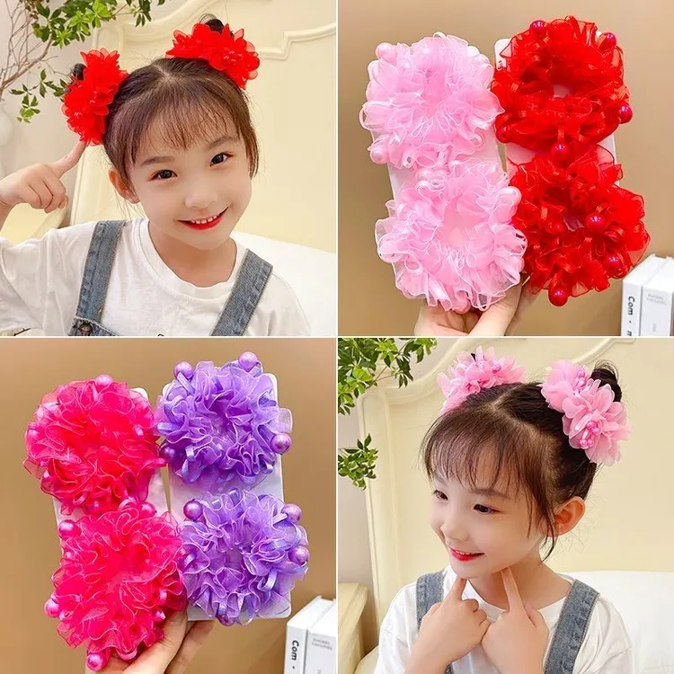 六一儿童节头饰洋气可爱花朵蝴蝶结演出头花彩色丸子头发圈发绳