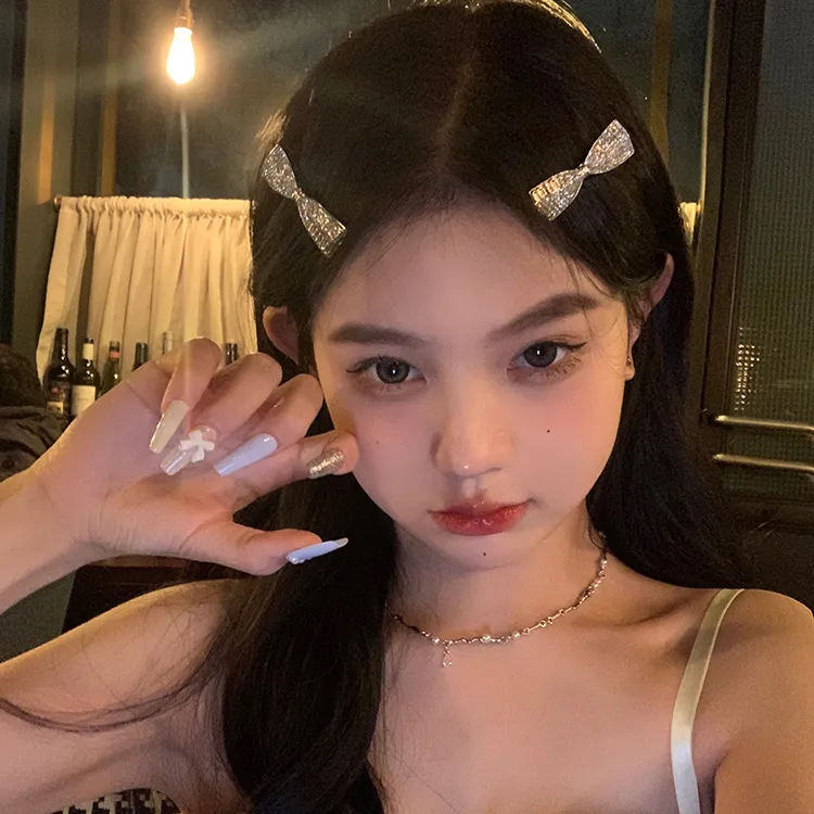 【蜜桃茶】闪亮芭比 蝴蝶结锆石发夹女精致侧边夹高级感刘海夹子