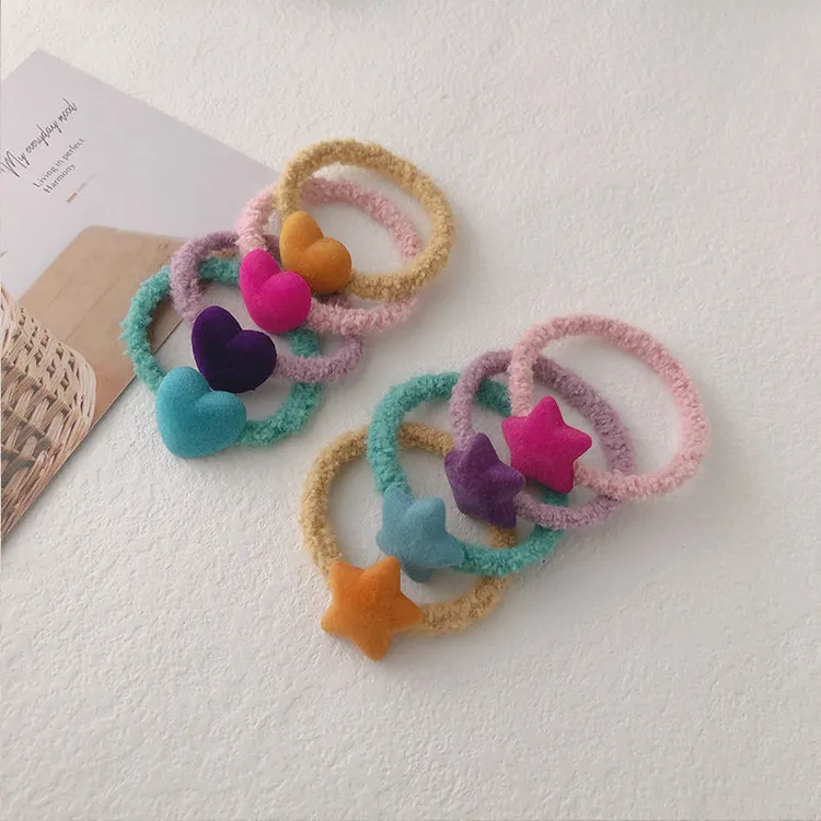 秋冬款植绒星星爱心彩色发圈儿童丸子头高弹力皮筋宝宝扎马尾辫
