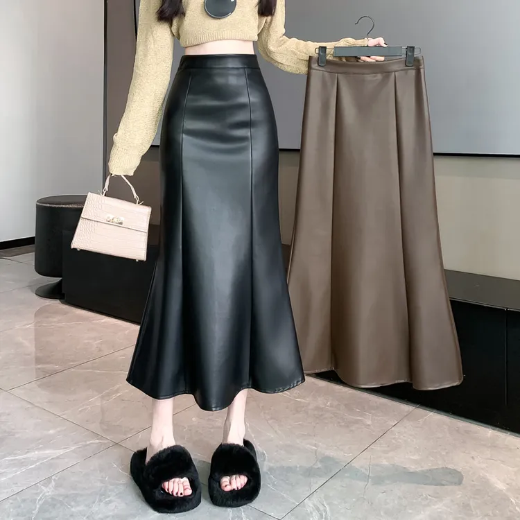 皮裙半身裙秋冬季2025新款高腰A字裙遮肉显瘦包臀裙中长款鱼尾裙
