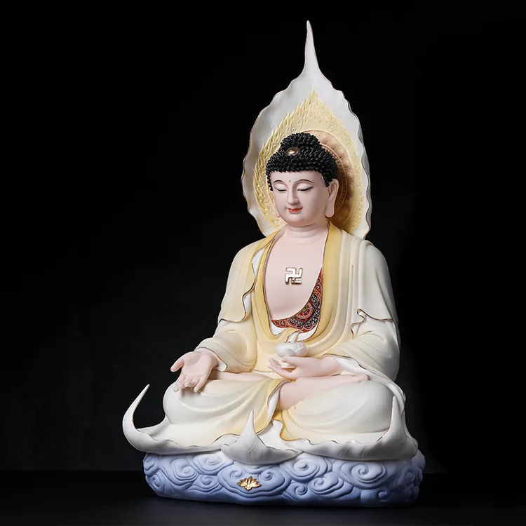 七珍林弋新陶瓷摆件《菩提叶阿弥陀橙黄彩》坐像家居饰品摆件