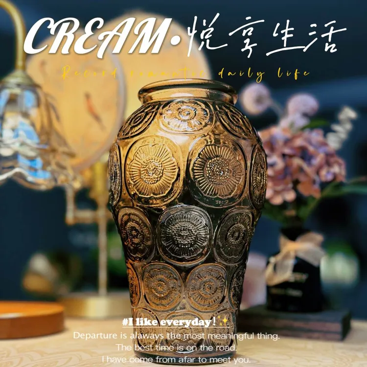 【悦悦专属】花瓶高级感客厅桌面插花摆件中古咖色装饰玻璃花器轻奢