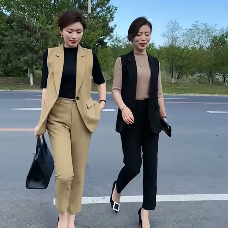 斜纹西装马甲女2026新款春秋韩版中长款側开叉爆款西服马夹外穿薄