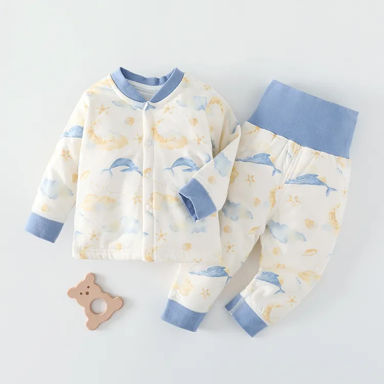 婴幼儿衣服儿童服装40克夹棉纯棉衣服套装秋冬高腰护肚分体儿童装
