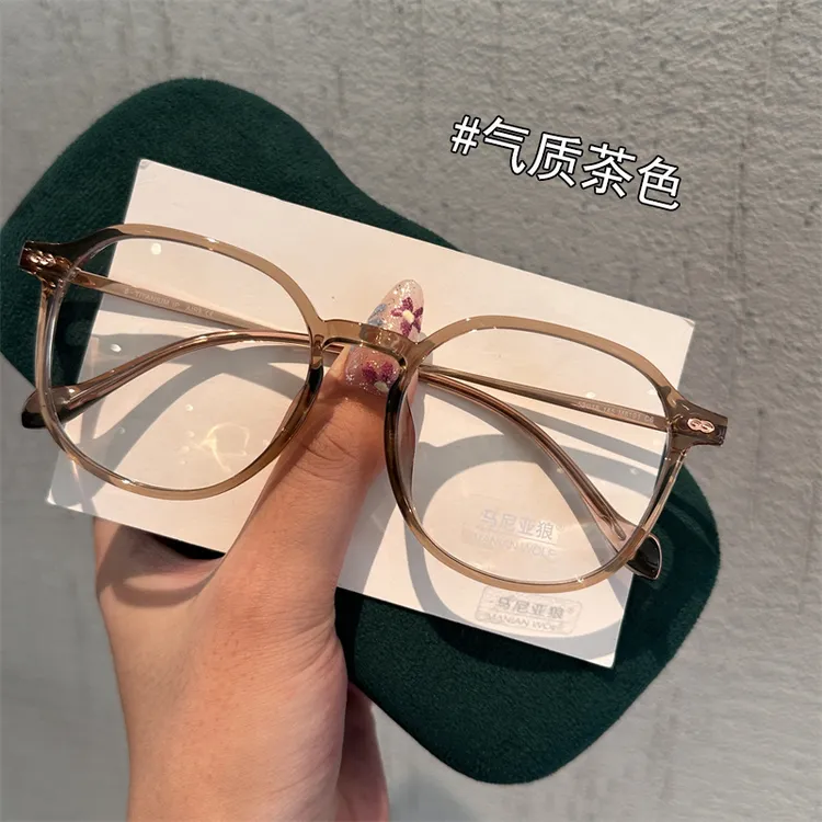 超轻纯钛架大框冷茶色眼镜女近视眼镜可配度数防蓝光素颜高级显白