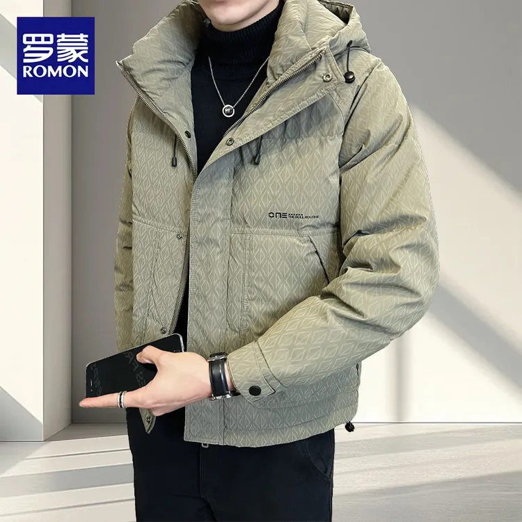 罗蒙冬季2025新款连帽短款高端潮牌加厚防寒白鸭绒羽绒服男款外套