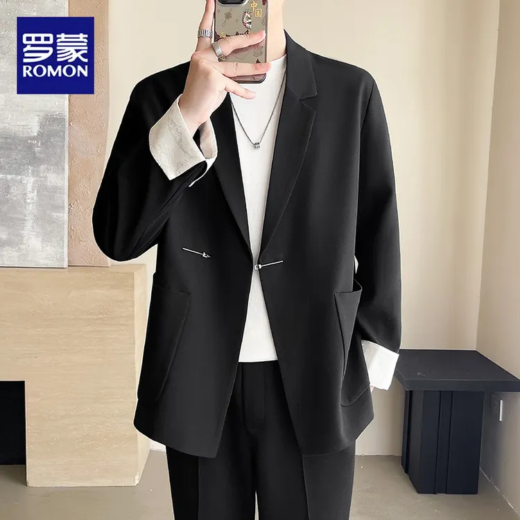 Romon/罗蒙秋季新品男士西服上装品质帅气轻奢微阔休闲西装外套男