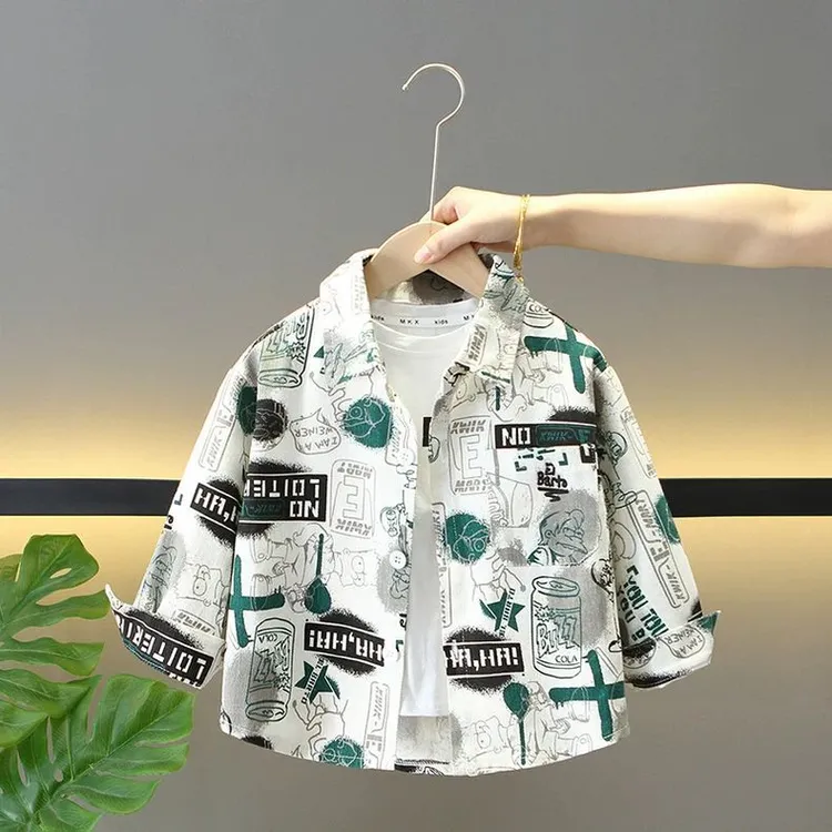 男童衬衫长袖春装2025新款洋气宝宝衬衣春秋款儿童外套男孩上衣潮