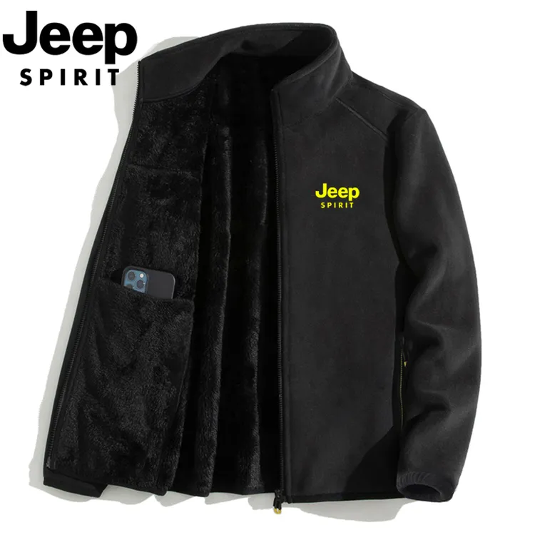 JEEP秋冬户外抓绒衣男女情侣休闲加厚开衫立领刺绣保暖夹克外套潮