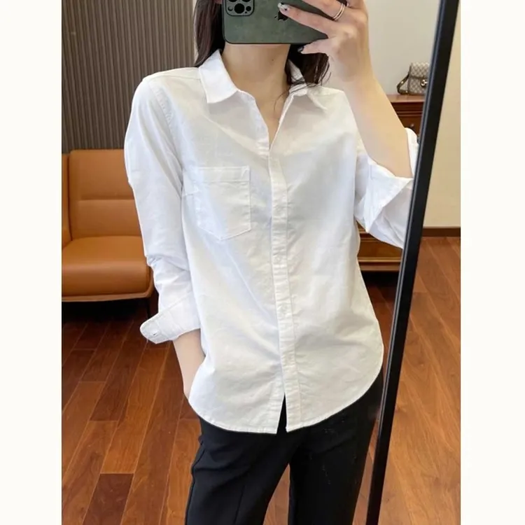 白色纯棉衬衫女2025春秋新款高级感休闲衬衣搭配马甲叠穿洋气上衣