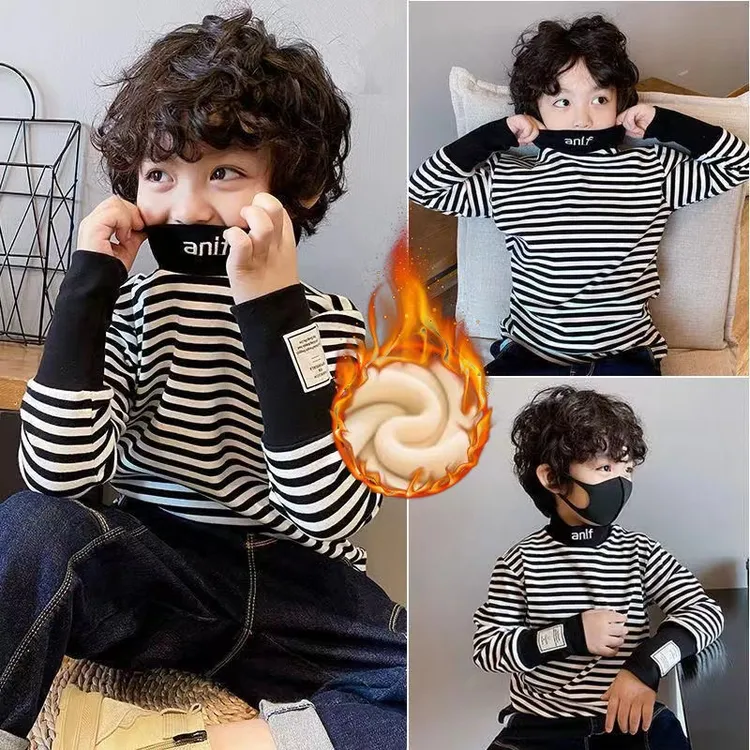 【粉丝专享】男女童长袖上衣秋冬款T恤2025洋气条纹加绒打底衫百搭