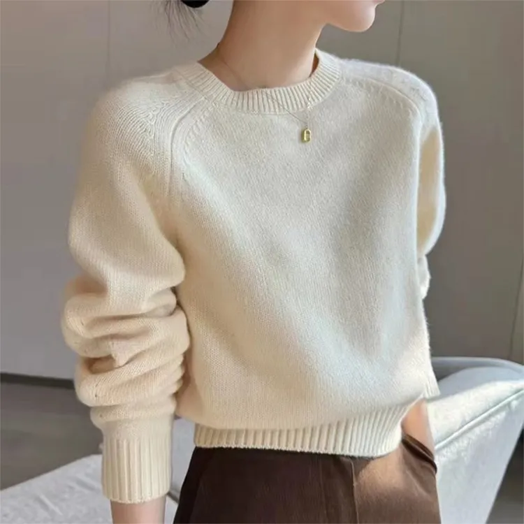 女士圆领羊毛衫纯色时尚休闲时尚