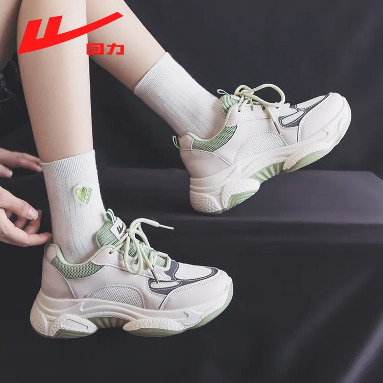 回力2024新款夏季透气运动鞋子女厚底休闲老爹鞋网面百搭跑步女鞋