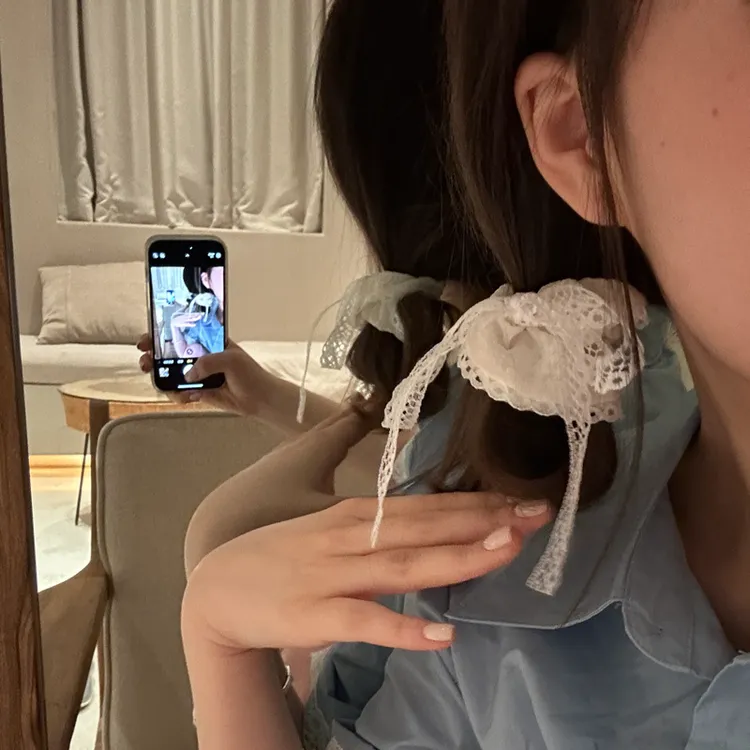 甜美风飘带发圈温柔日韩发饰网纱女发绳复古原创设计可爱头绳