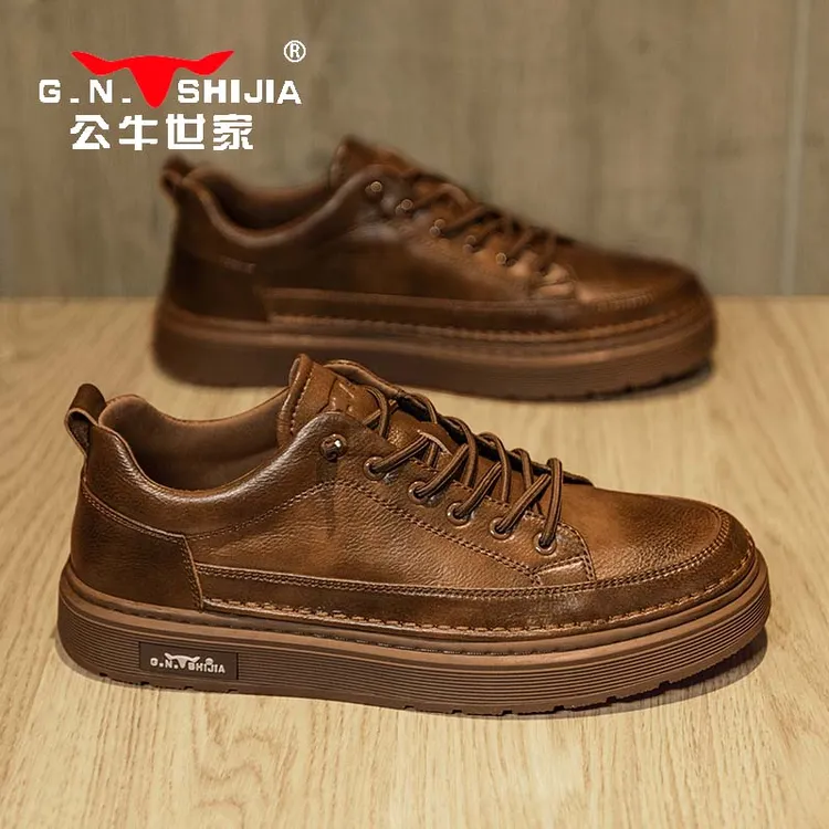 公牛世家2025冬季低帮软底增高休闲板鞋男工装潮鞋英伦风商务皮鞋